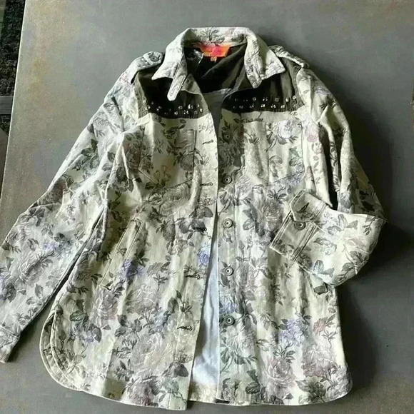 English Rose Multicolor Floral Studded Long Sleeve Button Front Jacket Size M - Picture 2 of 12